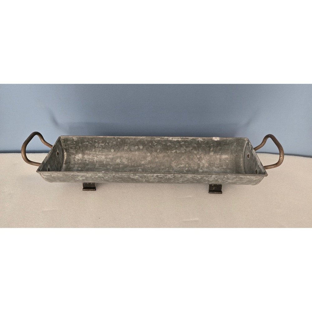 Rustic Galvanized Metal Trough Planter with Handles Farmhouse Centerpiece 22in